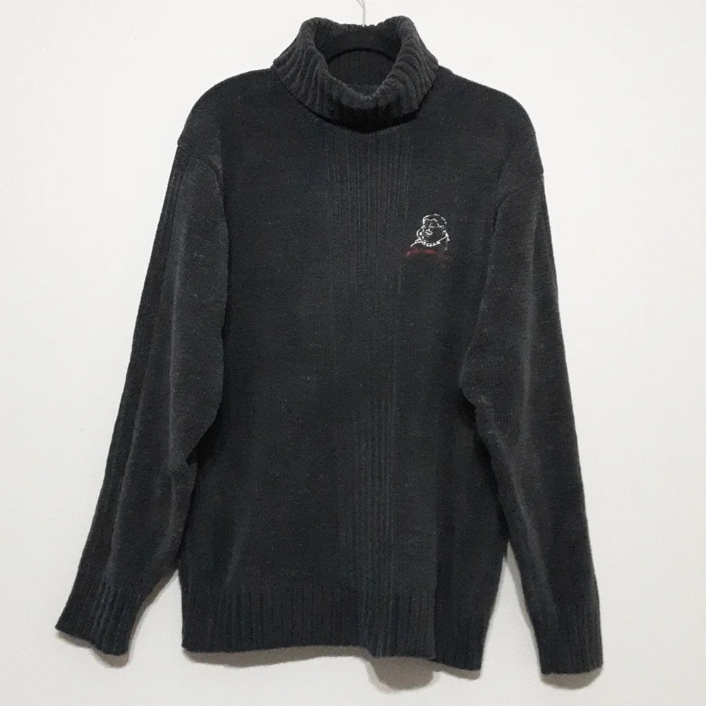 Vintage FUBU sweater pullover men M chenille turtleneck gray y2k soft Retro cozy